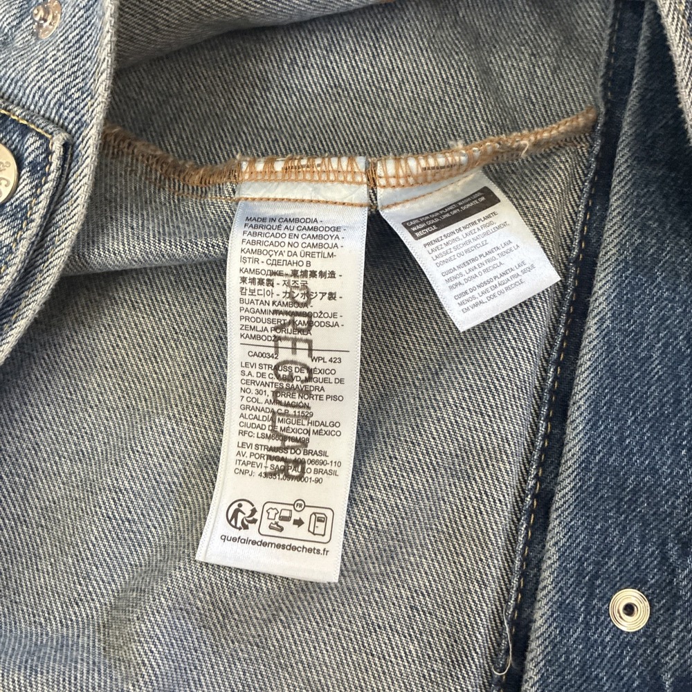 Levi's Western Shorthorn Trucker Jacket Sz L Blue Dark Wash Denim Relaxed NWT ! - Picture 14 of 16
